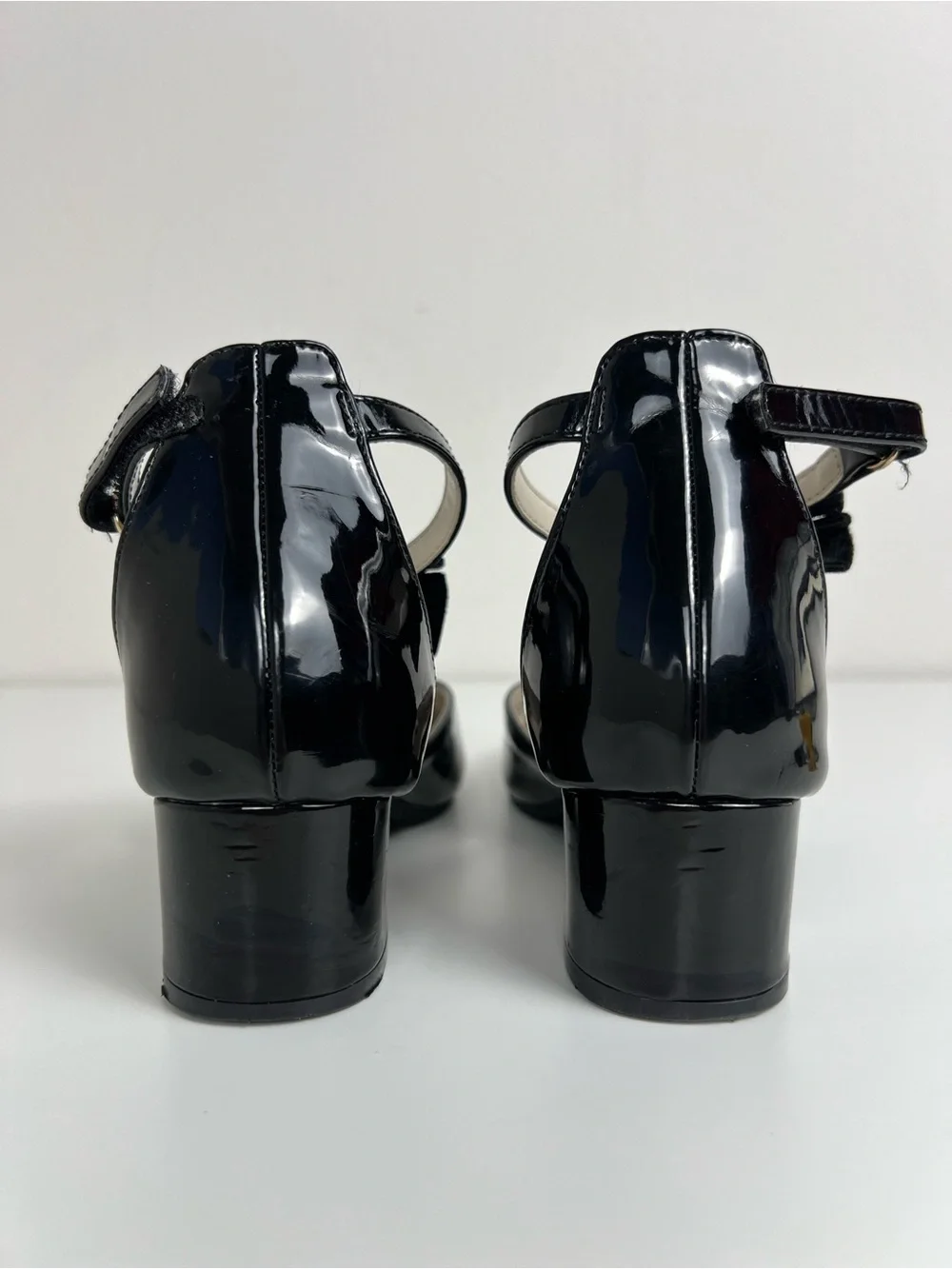 Nine West Arctida Black Patent Mary Jane Bow Block Heel Pumps Sz 3 Balletcore